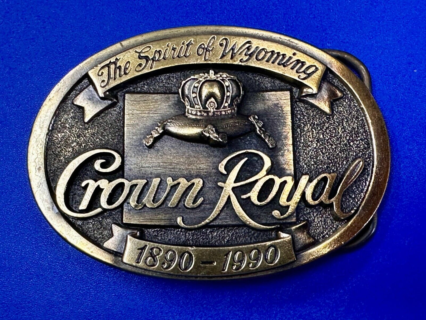 The Spirit of Wyoming Crown Royal Whiskey 1890-1990 Great American Belt Buckle