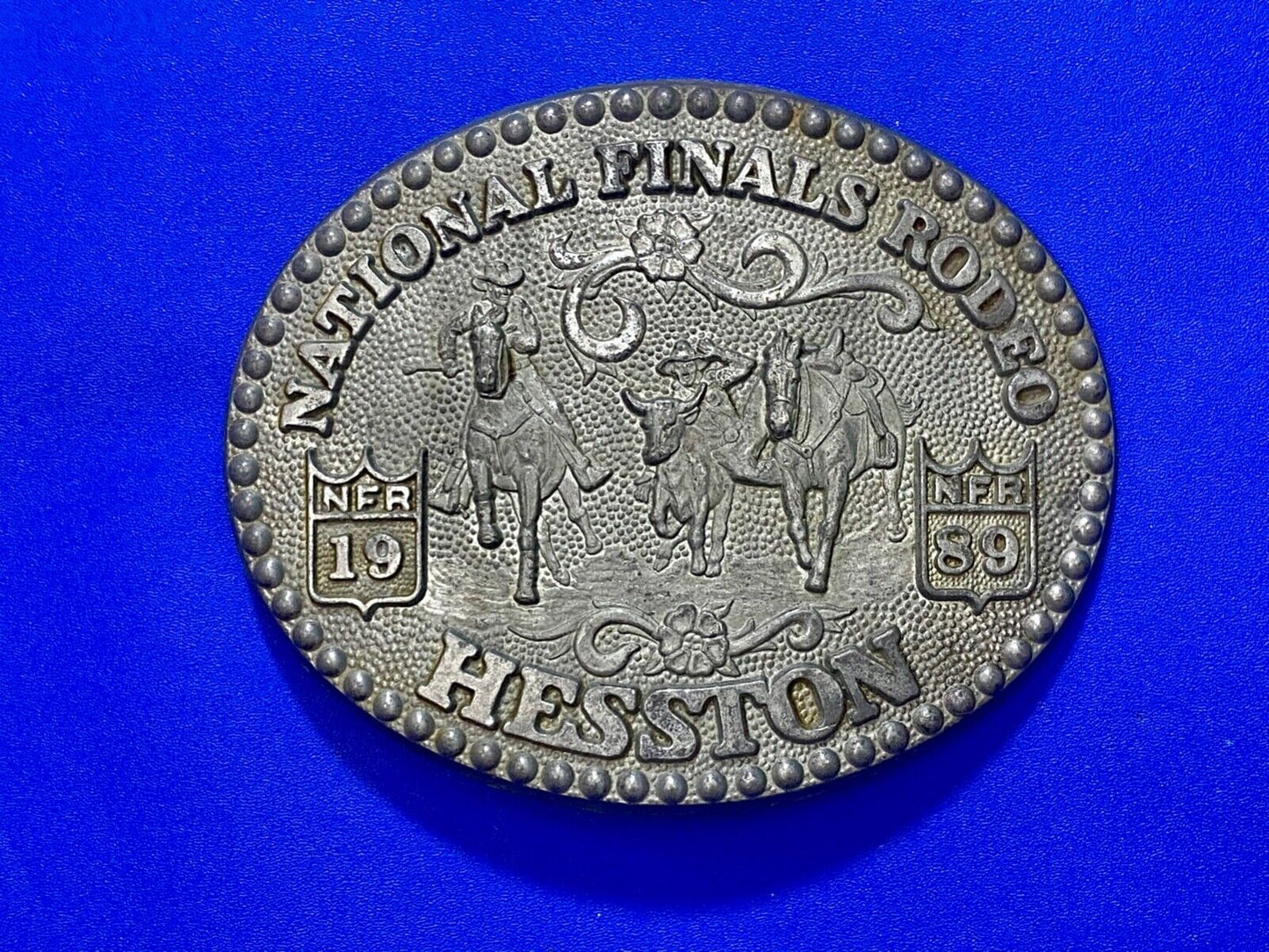 1989 NFR Adult Sized HESSTON National Finals Rodeo Western ADM belt buckle