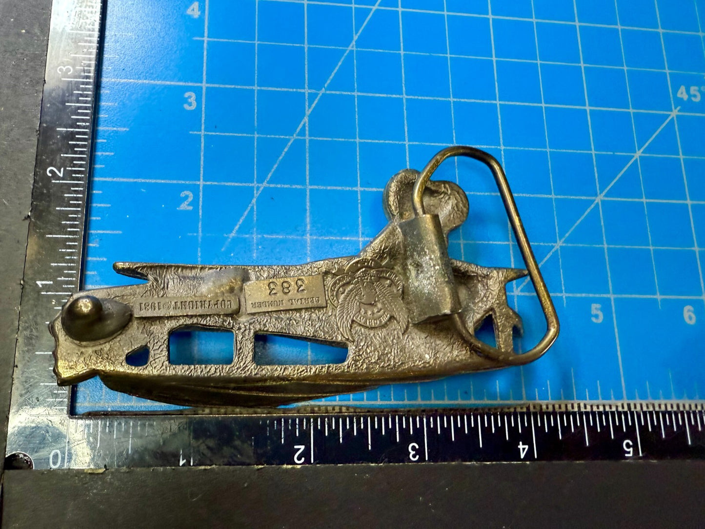 Biplane Airplane Fixed-Wing Aircraft Figural Cutout Vintage 1981 Belt Buckle