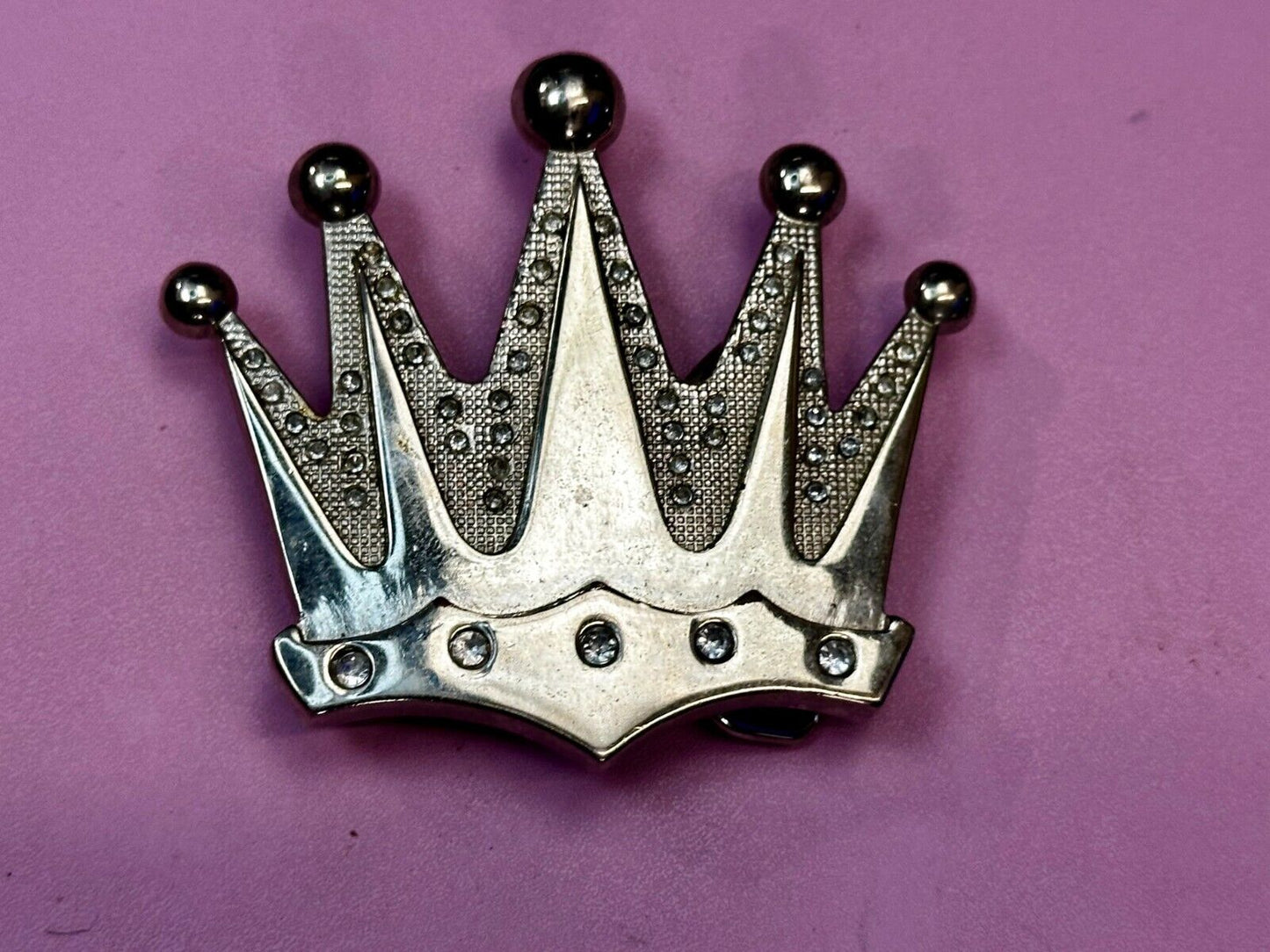 Beautiful Cutout CROWN Five Pointed Figural Rhinestone Accented Belt Buckle