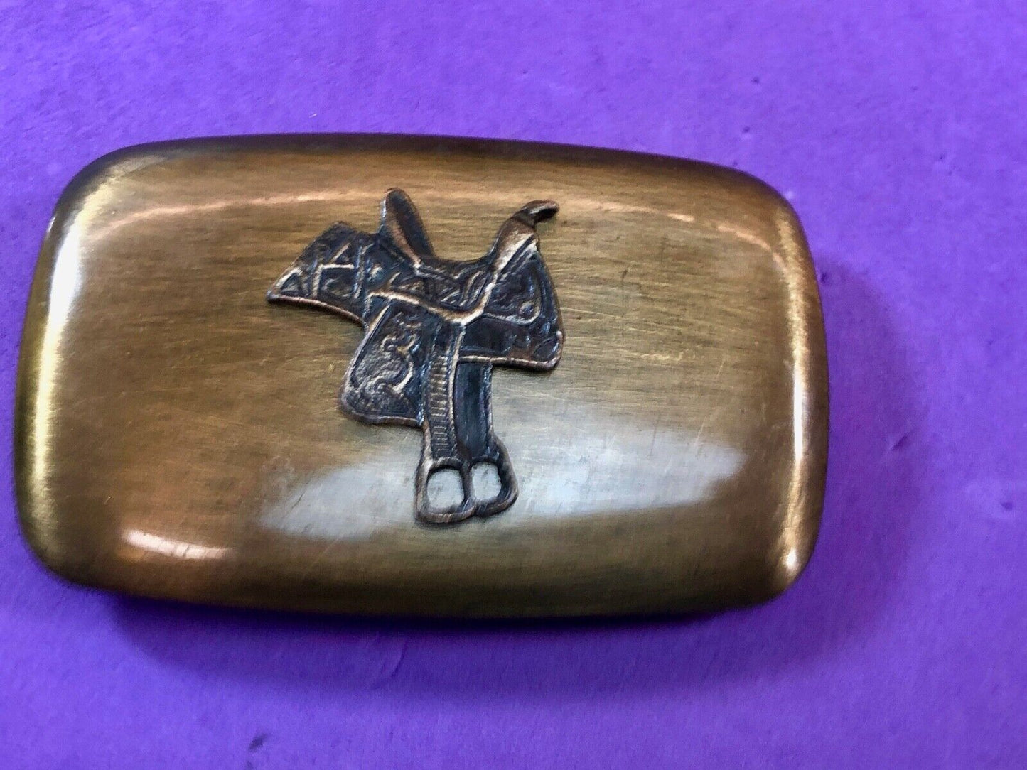 Vintage Chambers Belt Buckle Featuring Raised Horse Saddle