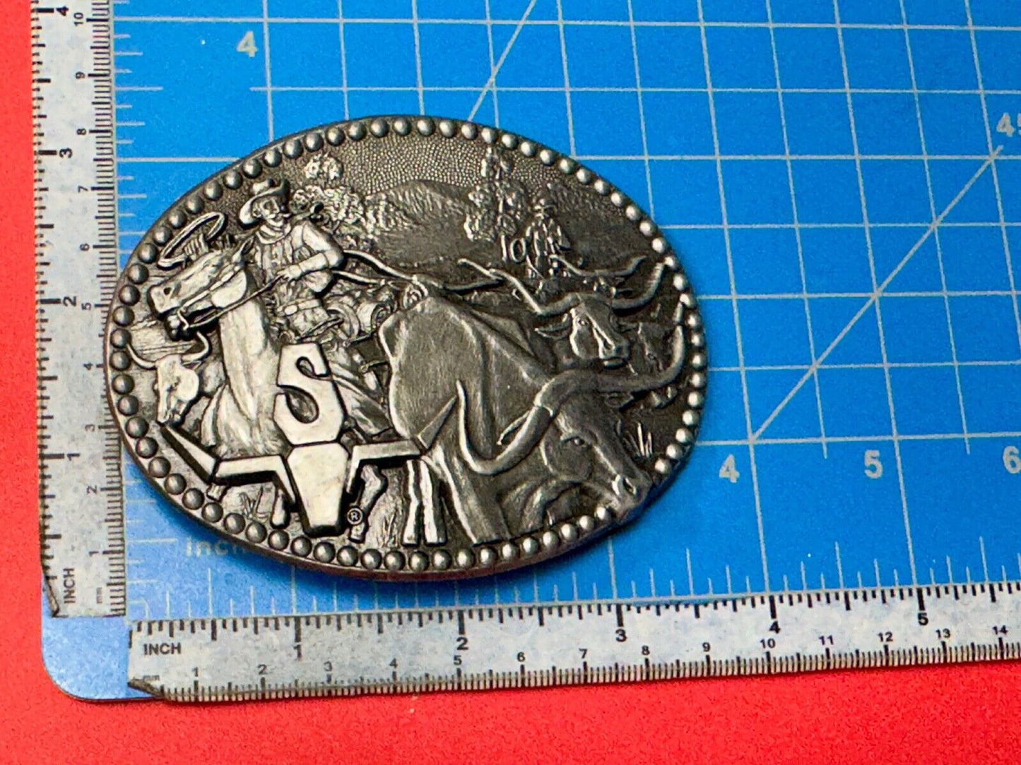 ADM Zee Series Cowboy Longhorn Steer Roping NOS Belt Buckle Award Design Medals