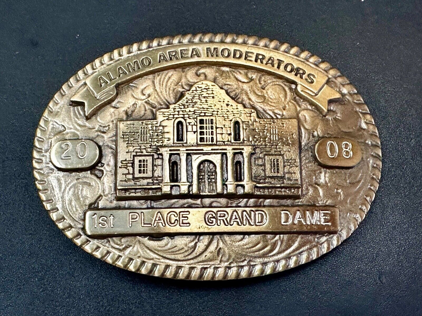2008 Alamo Area Moderators 1st Place Grand Dame RARE Blue Bayou Belt Buckle