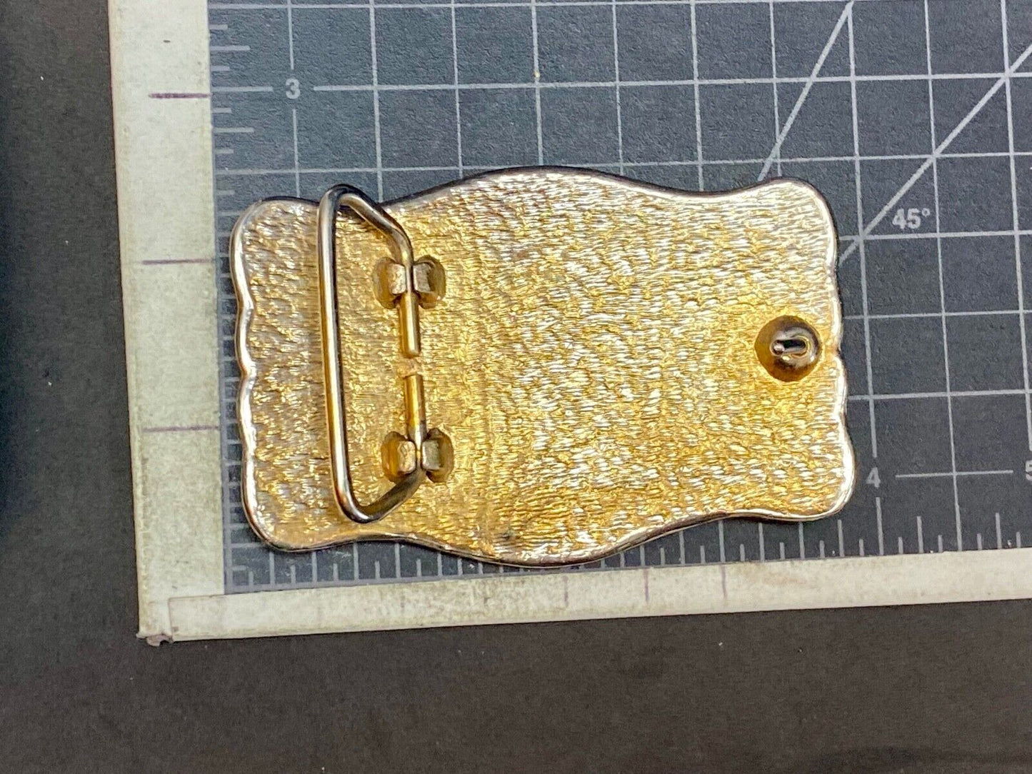 Vintage Black And Gold Tone Uk Cats Western Framed Belt Buckle