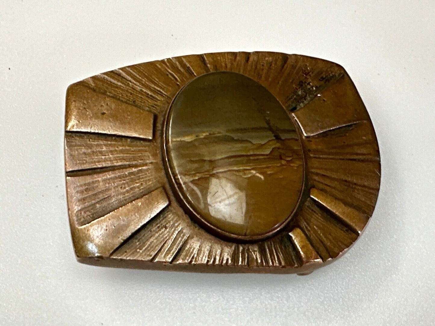 Art Deco Picture Jasper Cabochon Stone In Artisan Hippy Vibe Brass Belt Buckle