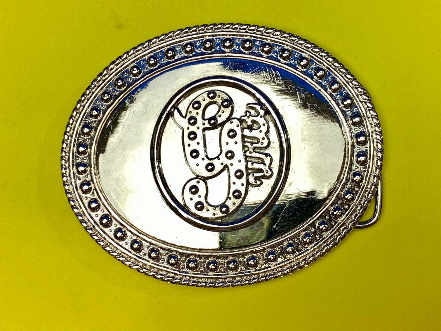 4" silver color letter monogram initial G studded mirrored belt buckle