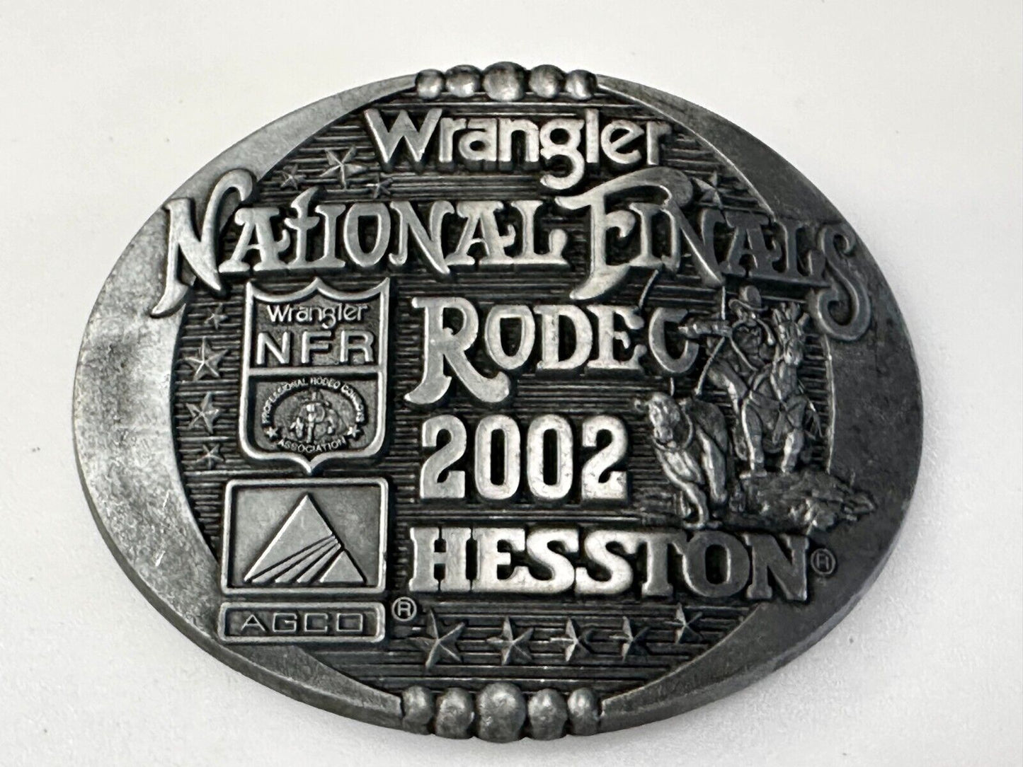 2002 Hesston NFR National Finals Rodeo Wrangler Montana Silversmiths Belt Buckle