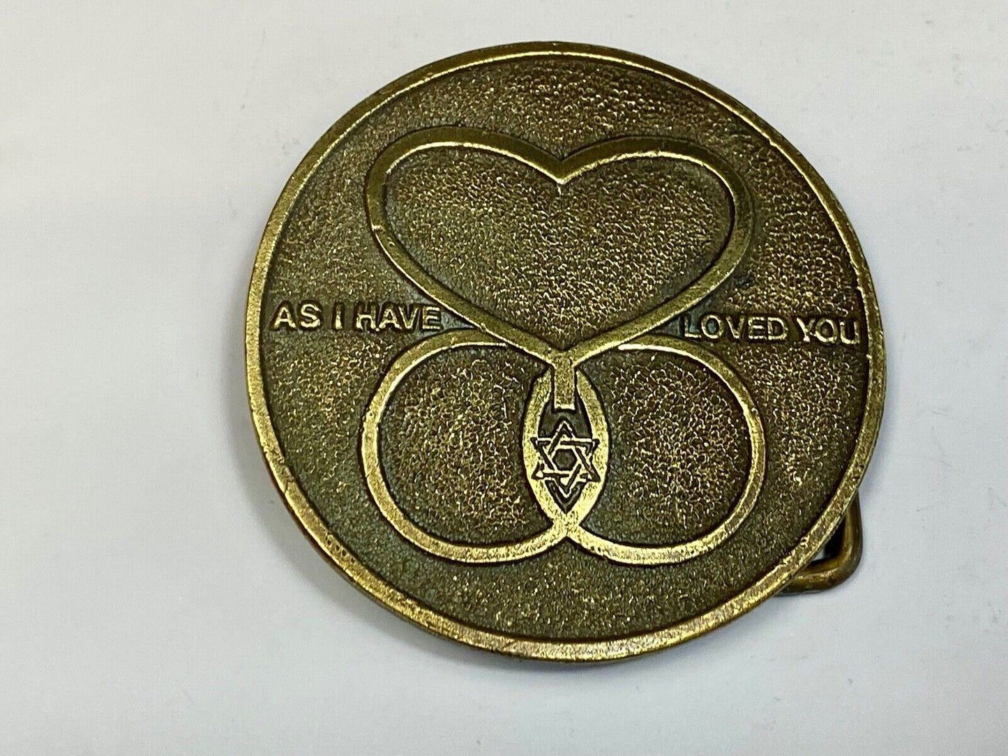 Vintage As I Have Loved You Heart Star Of David Belt Buckle