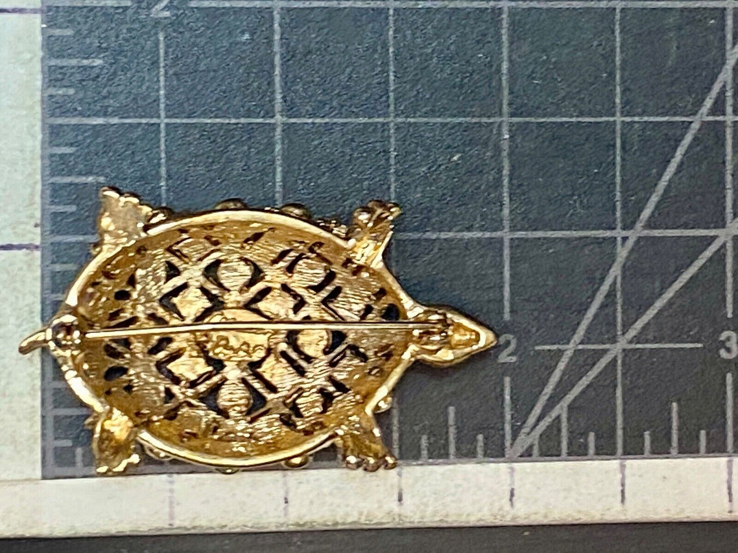 Turtle - Vintage Green Rhinestone Accented Gold Tone Brooch Pin by Allison Reed