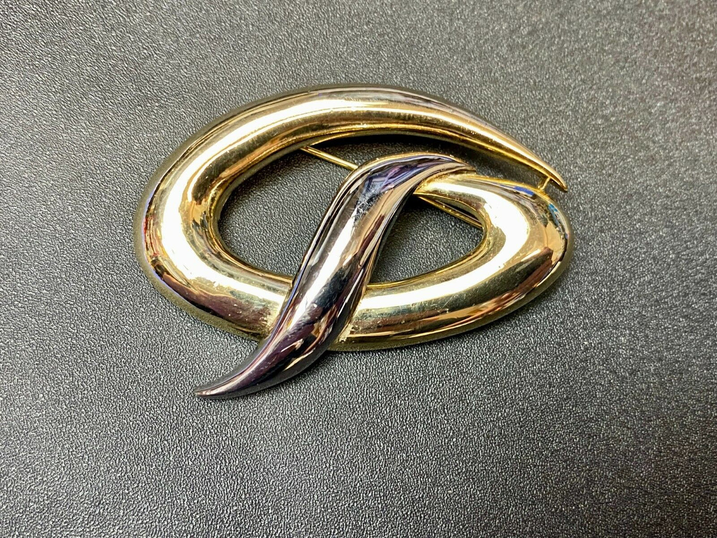 Vintage Brooch MJENT M Jent gold tone Abstract swirl wave Large lapel pin