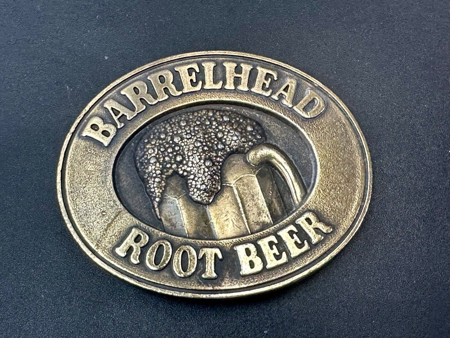 BARRELHEAD ROOT BEER MUG SODA ADVERTISING VINTAGE 1970's BELT BUCKLE by ADVOR