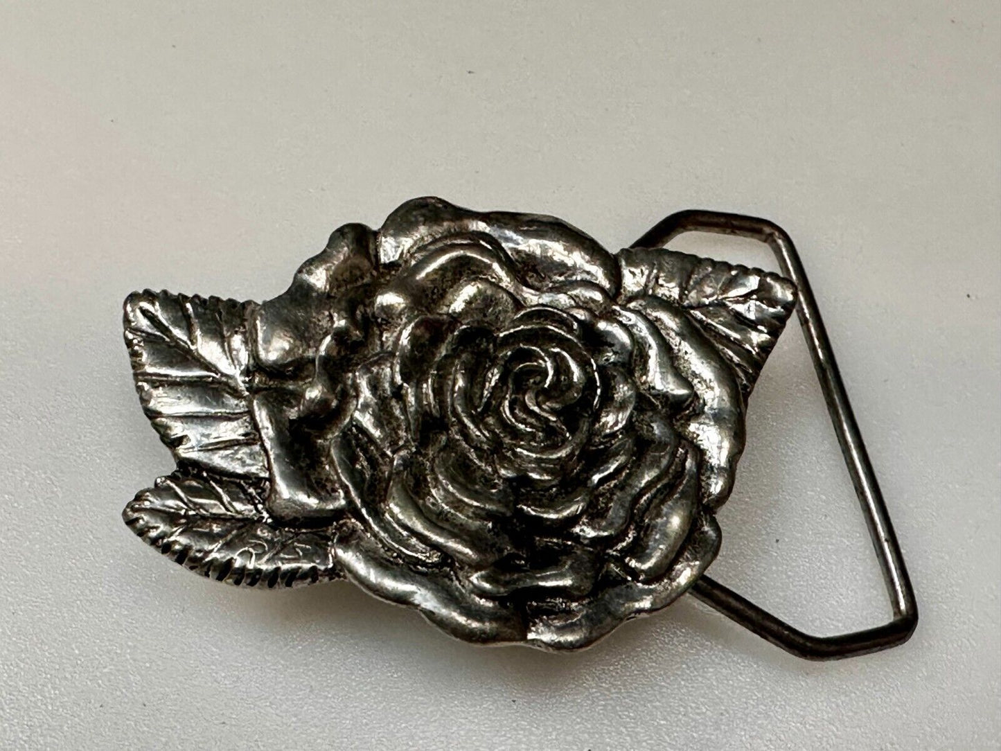 Beautiful Detailed Rose Flower Leaf Cutout Belt Buckle Carved by Rita Stewart