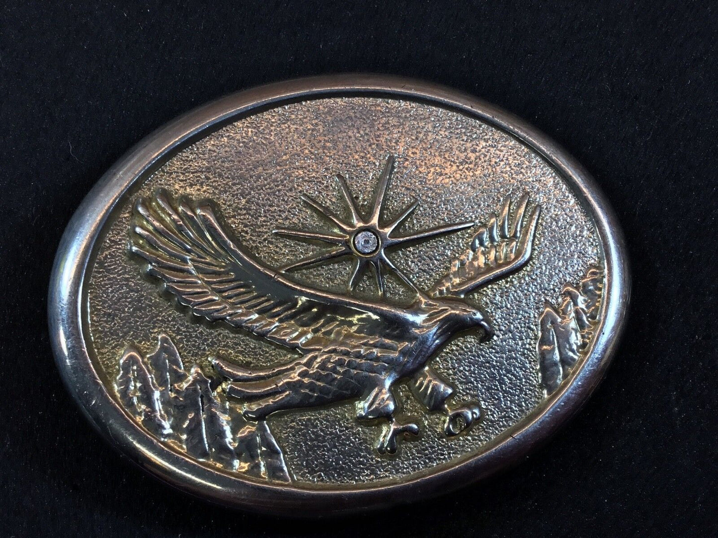 Vintage Belt Buckle. - American Eagle over mountainside featuring Rhinestone