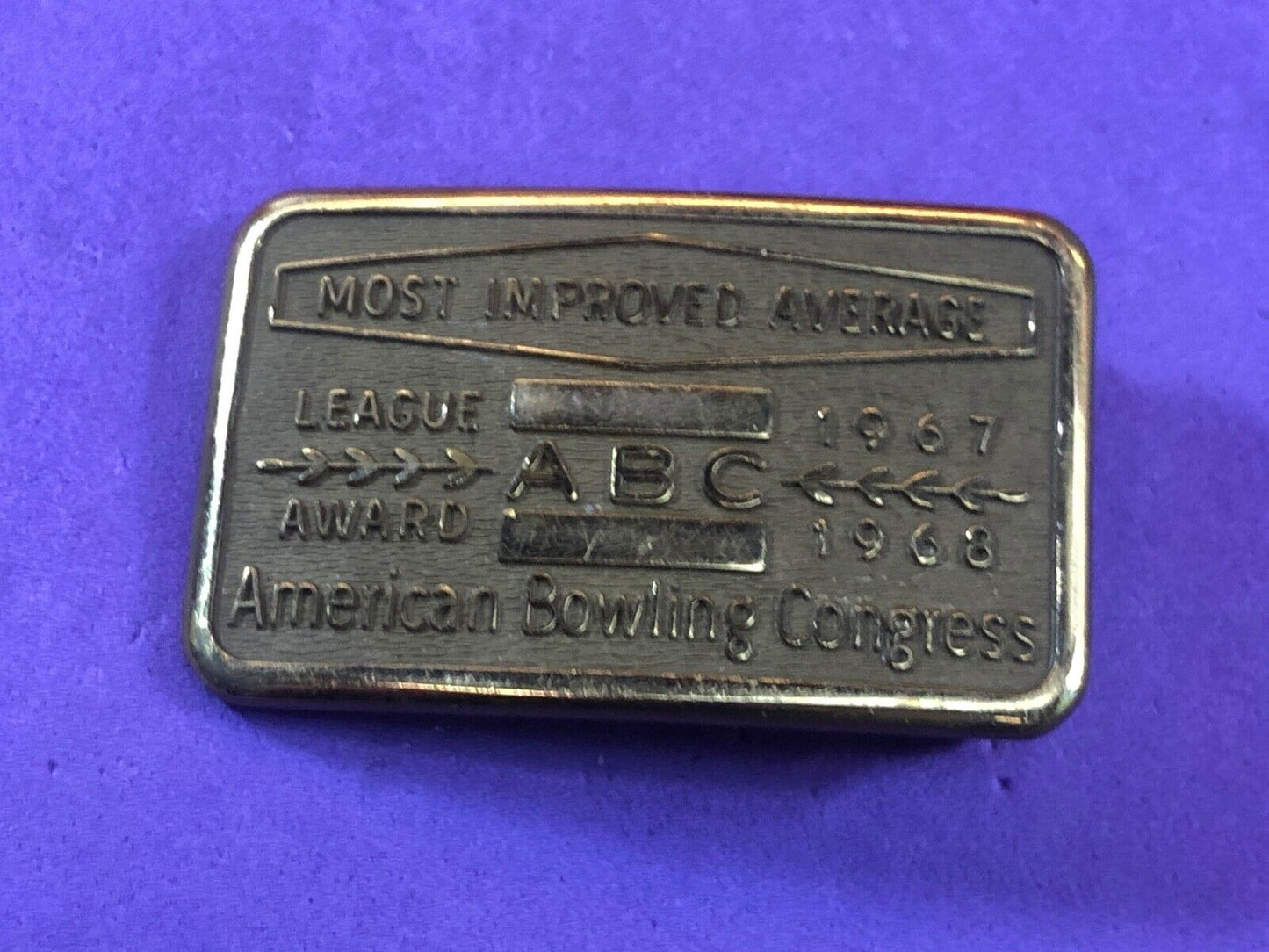 Vintage ABC Most Improved Average Bowling Award belt buckle