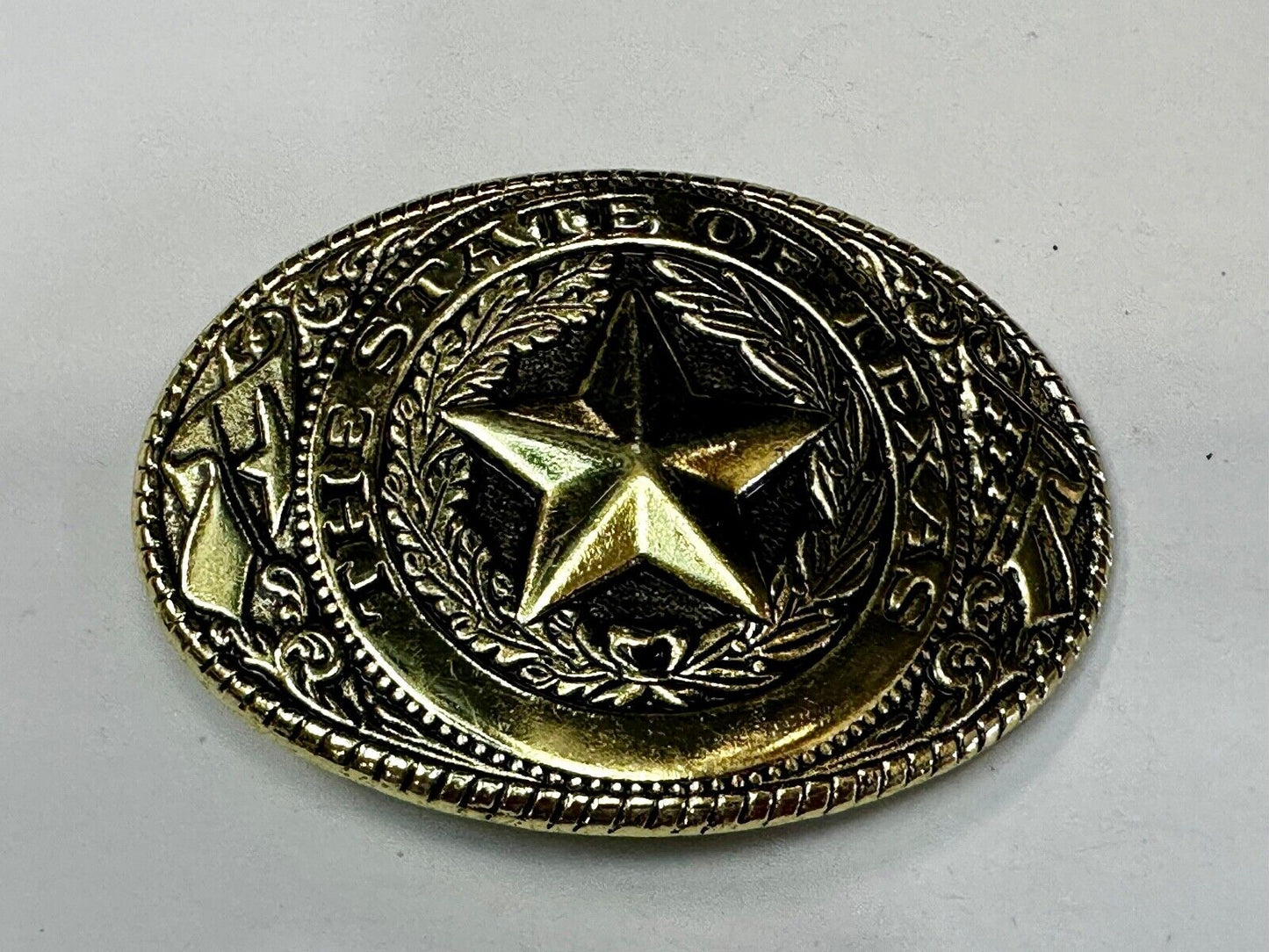 The Great State of Texas Star & Flag western USA made Gold & Black Belt Buckle
