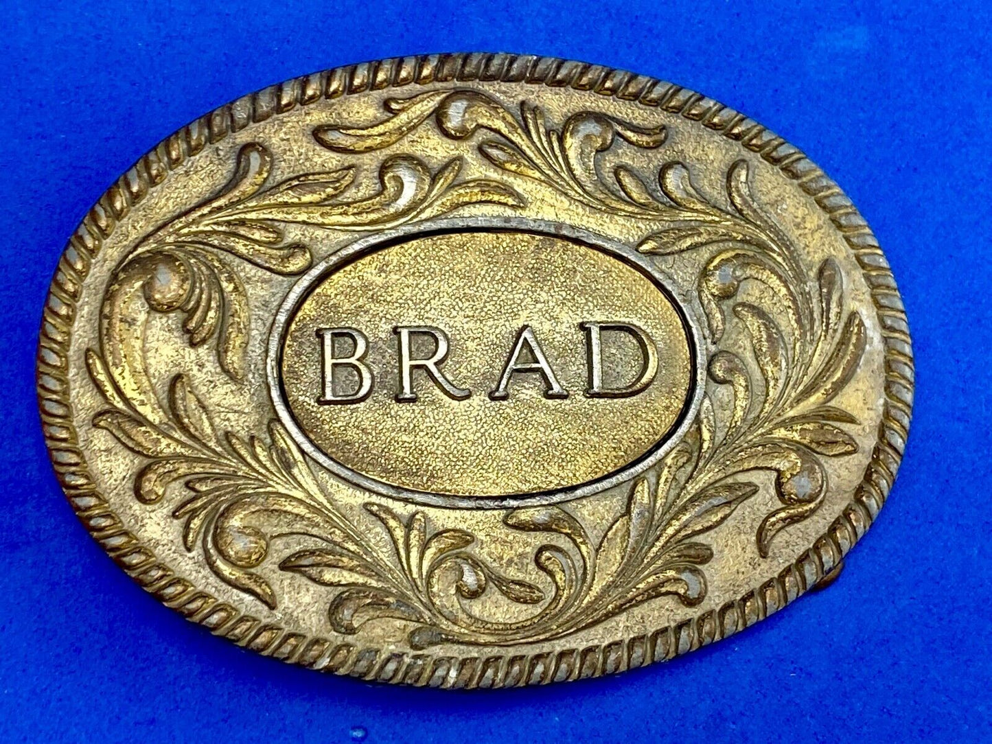 Vintage 70's The KINNEY Co BRAD Name western flower swirl Belt Buckle