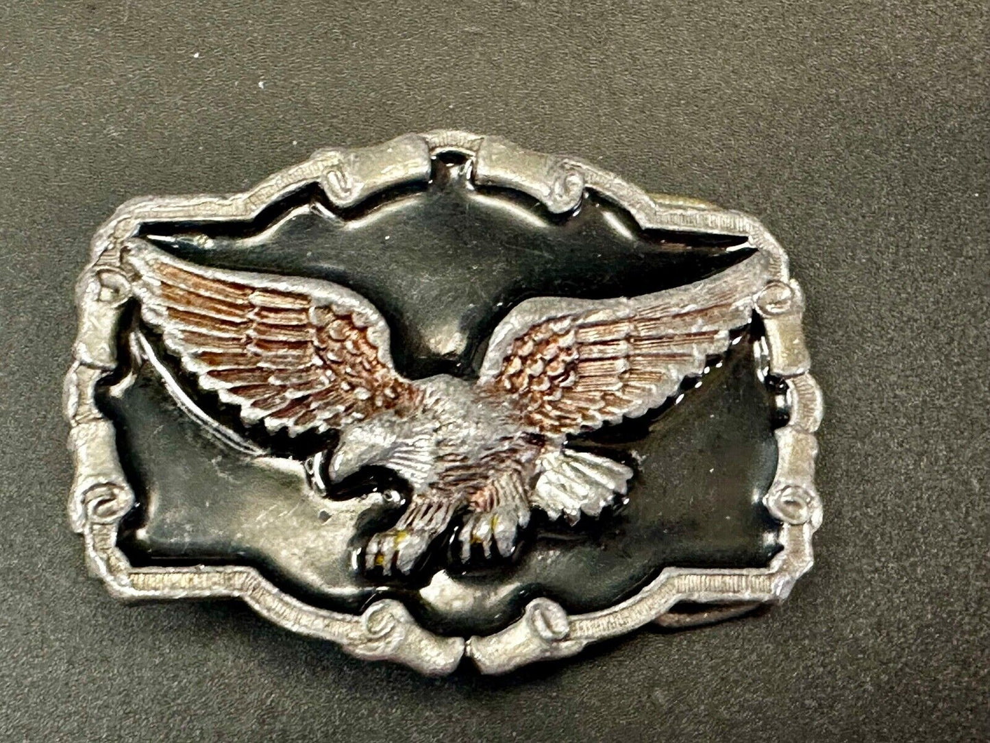 Vintage 1983 Patriotic Flying EAGLE western framed Great American Belt Buckle