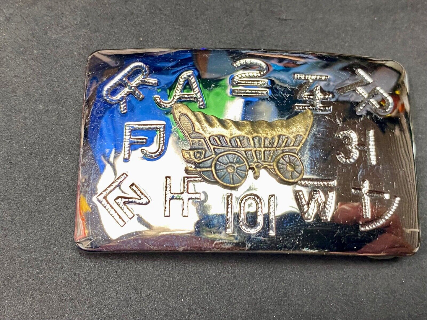Vintage Belt Buckle Covered Wagon Cattle Brands Symbols Chambers Belt Co. U.S.A