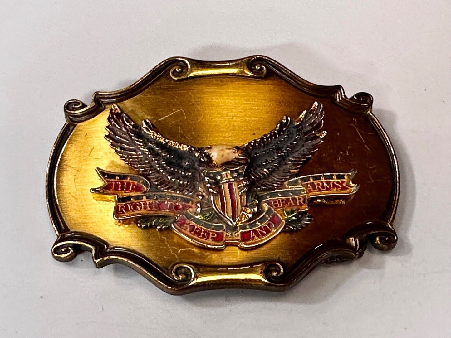 The Right To Keep and Bare Arms VTG 1980 Western Framed Belt Buckle by Rain-Tree