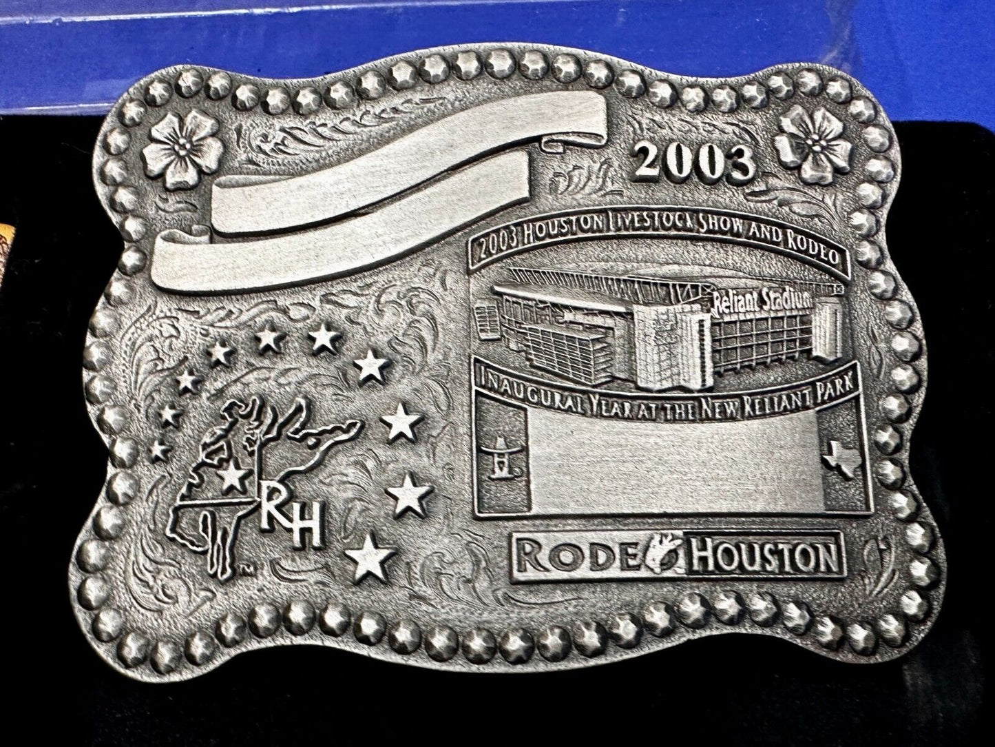 2003 Houston Livestock Show and Rodeo Inaugural Award Trophy Cowboy Belt Buckle