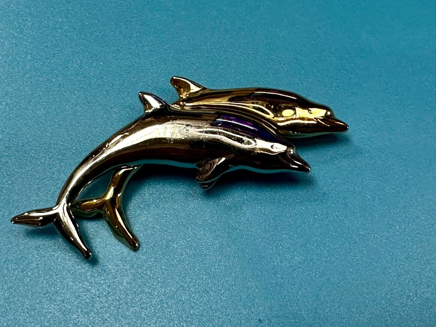 Two Dolphin's Figural Silver & Gold Tone Vintage Brooch Pin by Liz Claiborne