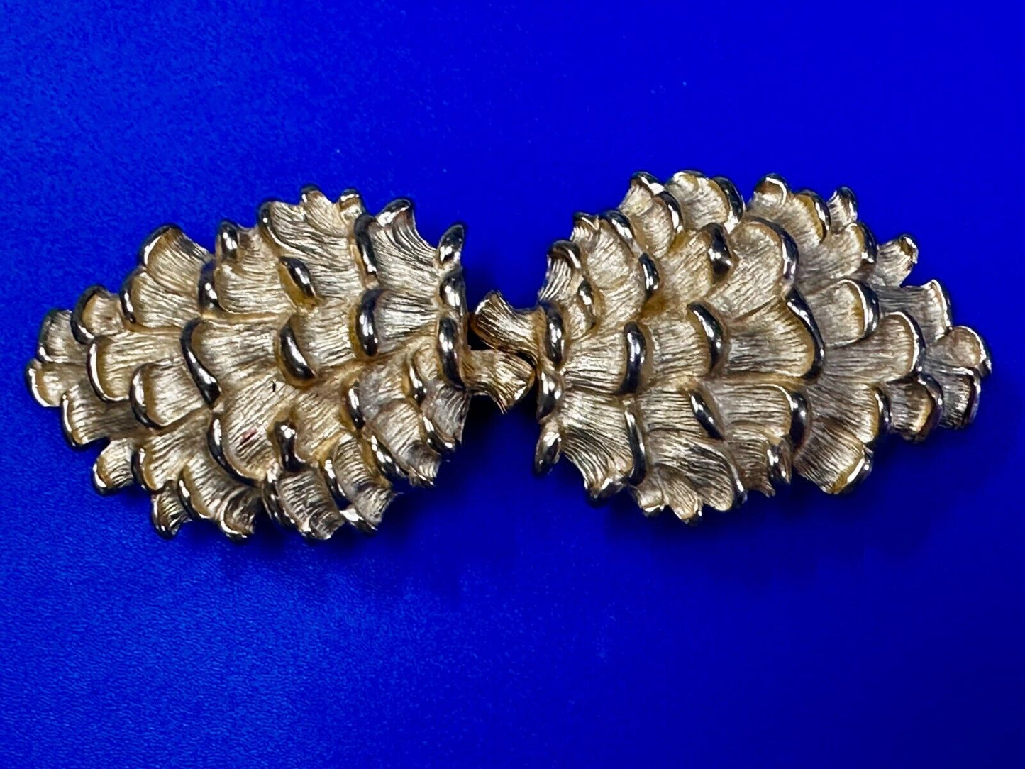 Textured Leaf Shaped Two Piece interlocking Gold Tone Belt Buckle by Paquette