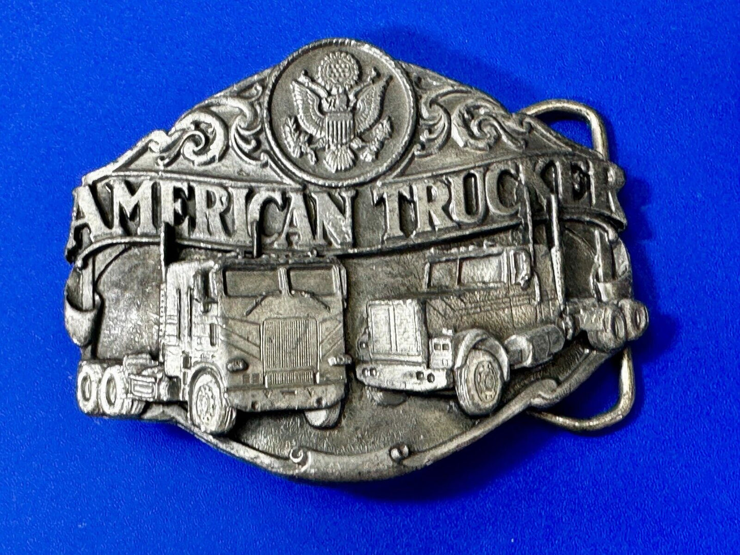American Truck I'D RATHER BE TRUCKIN Pewter Vintage 1986 Belt Buckle - Siskiyou
