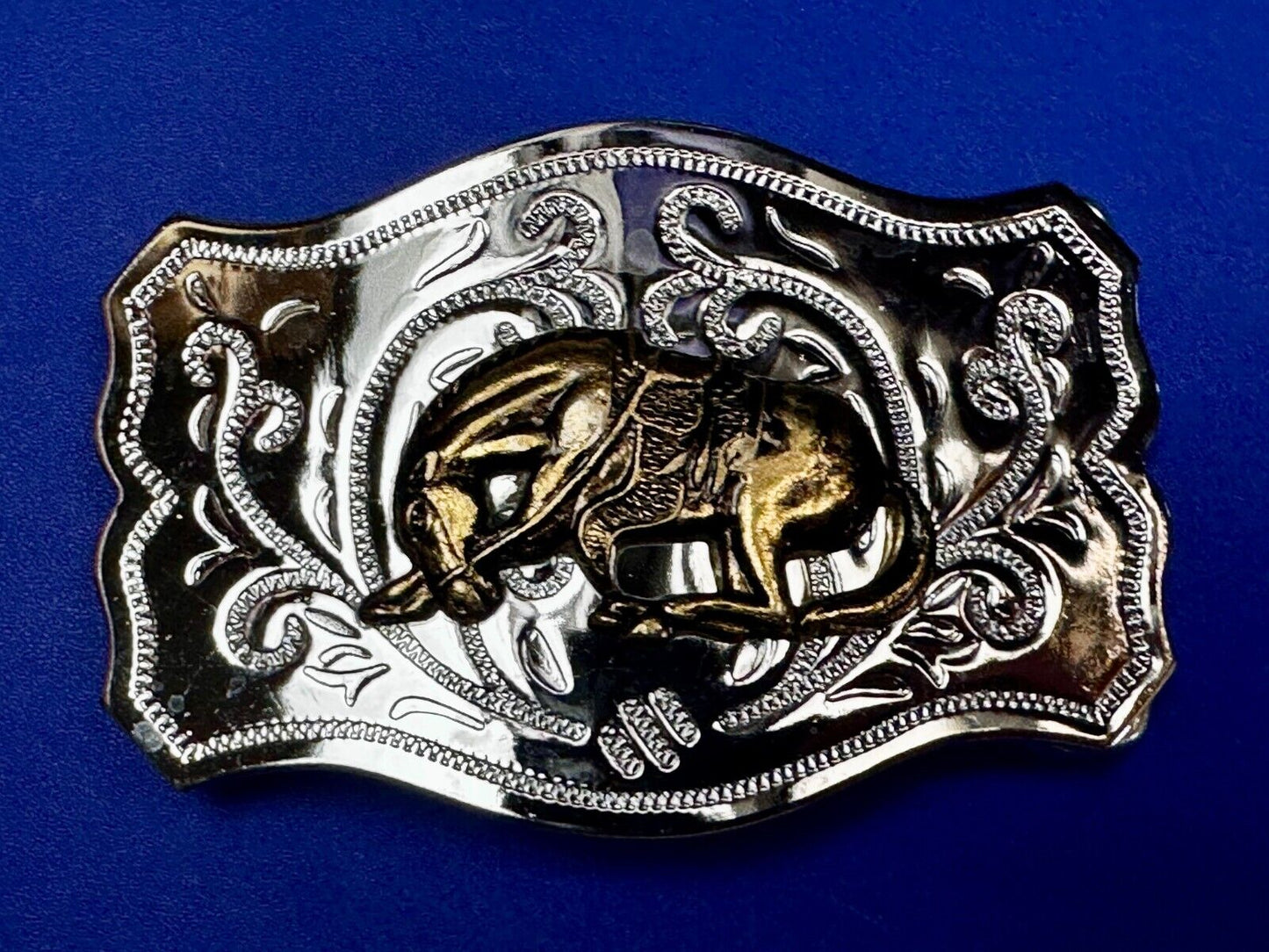 Vintage Cowboy Saddle Bronc Bucking Horse Two tone Belt Buckle
