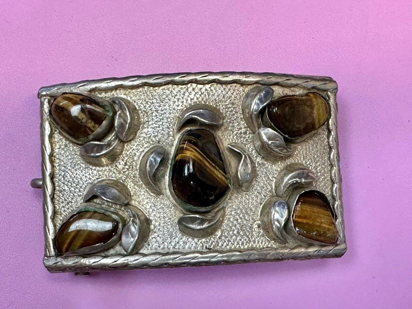 Tigerseye Gemstone Handmade Southwest Southwestern Vintage Alpaca Belt Buckle