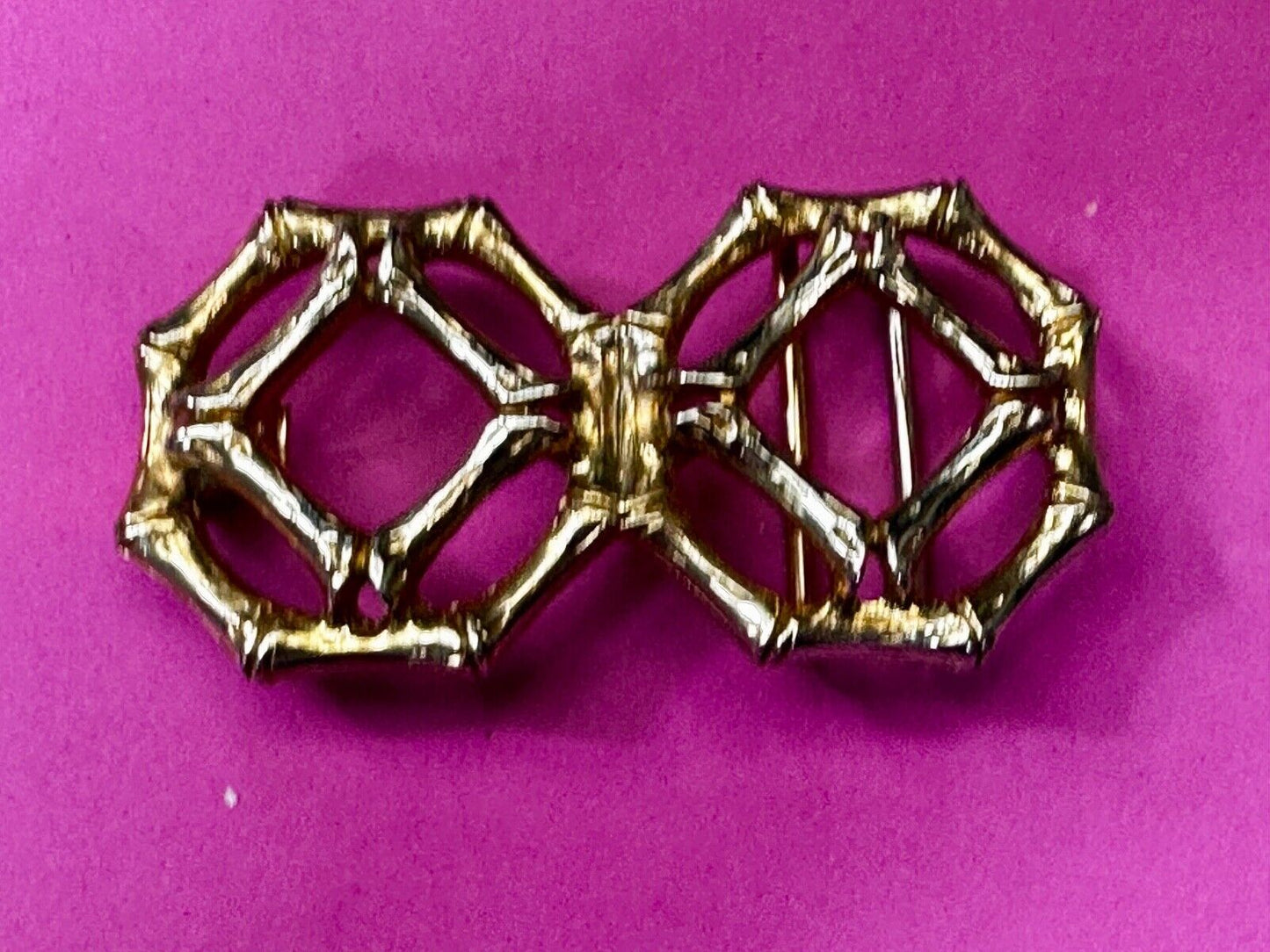 Bamboo Pattern Design See Through 3" wide Gold Tone Vintage Belt Buckle