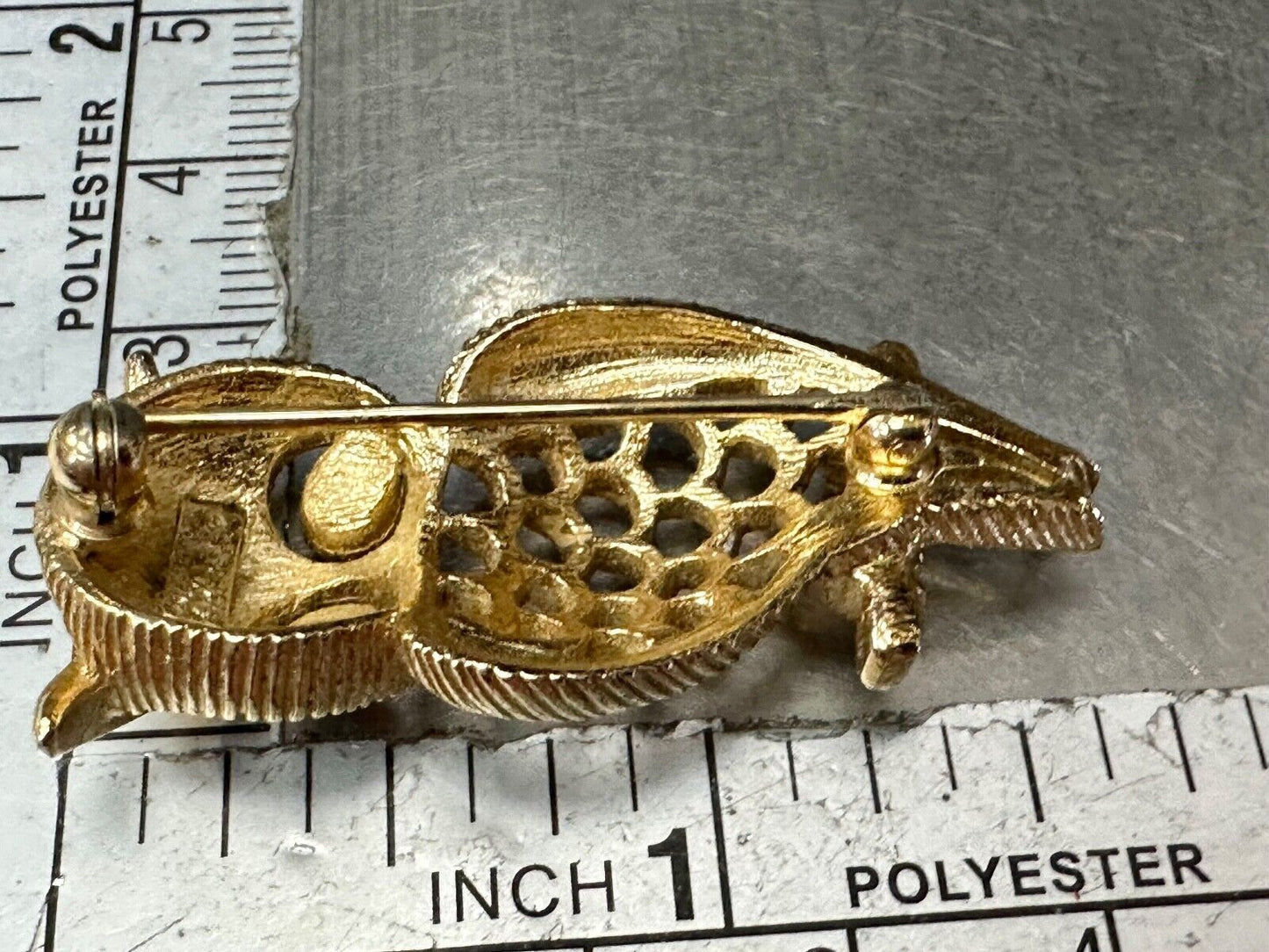 Avon Perched Owl Brooch Gold Tone Red Eyed Owl Pin