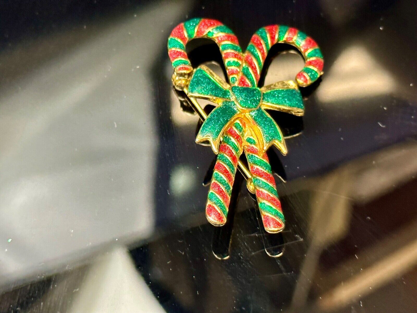 Vintage Candy Cain Pair with bow Christmas Holliday Brooch by AAI