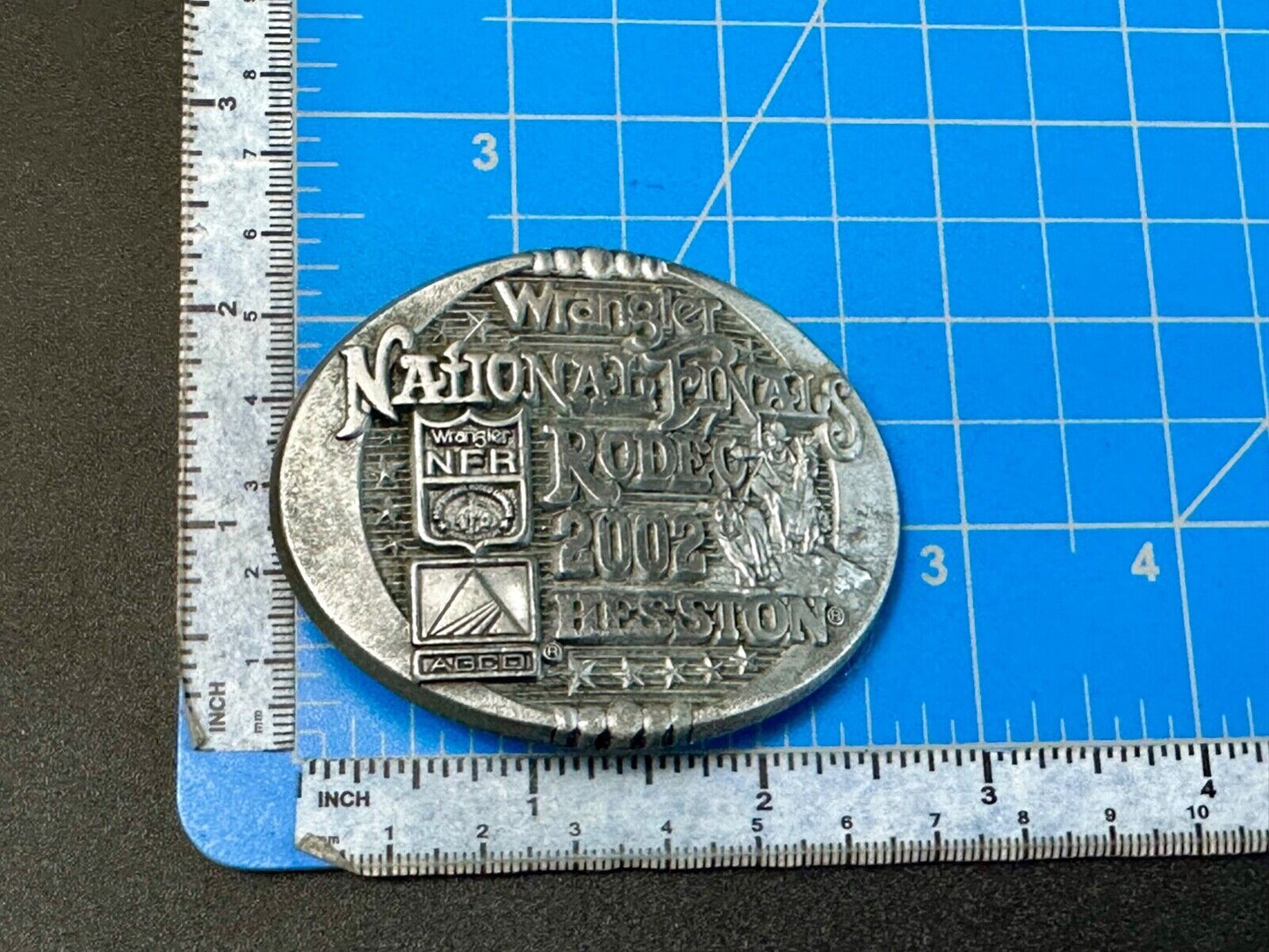 2002 Montana Silversmiths Hesston Belt Buckle Wrangler NFR Dealer Incentive