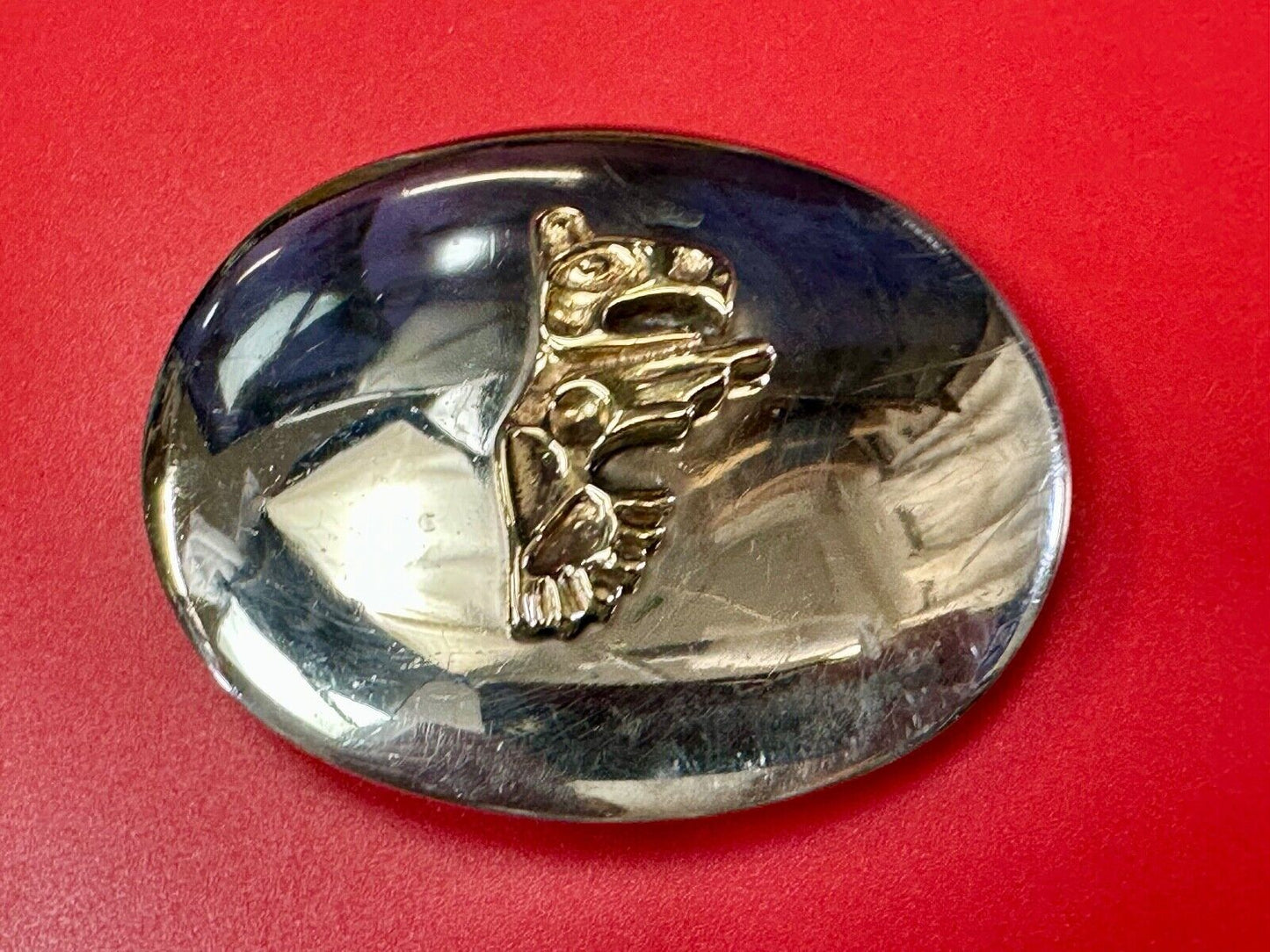 Tlingit Eagle One of a Kind German Silver & Nuragold 10K Gold Navajo belt buckle