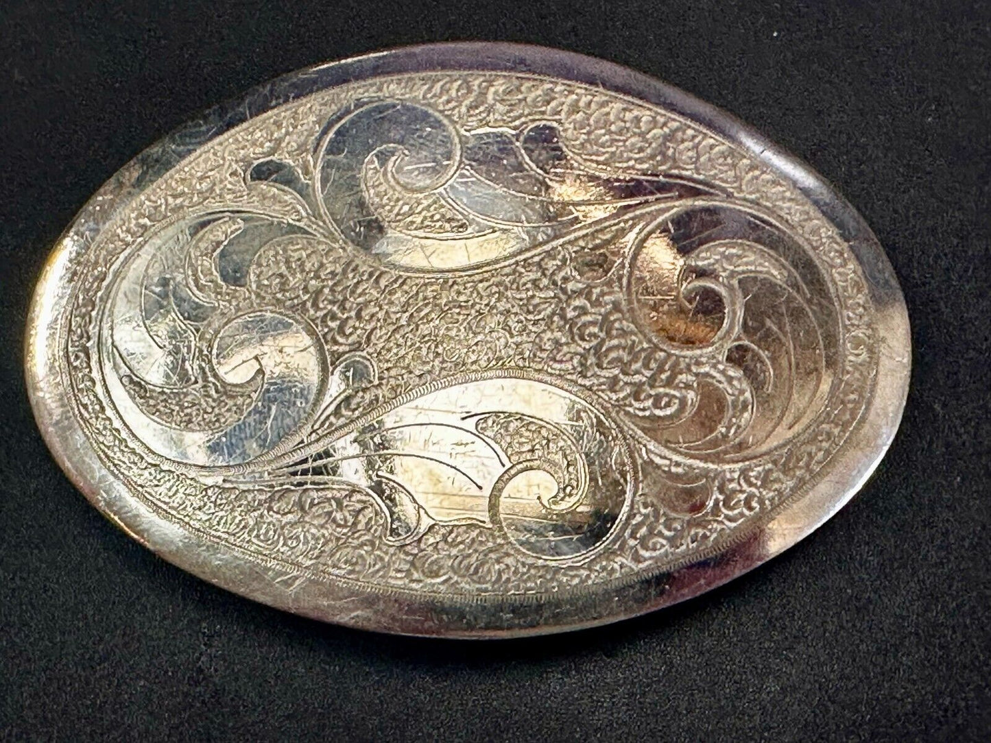 Vintage Engraved Flower Swirl Design 4" Wide Justin German Silver Belt Buckle