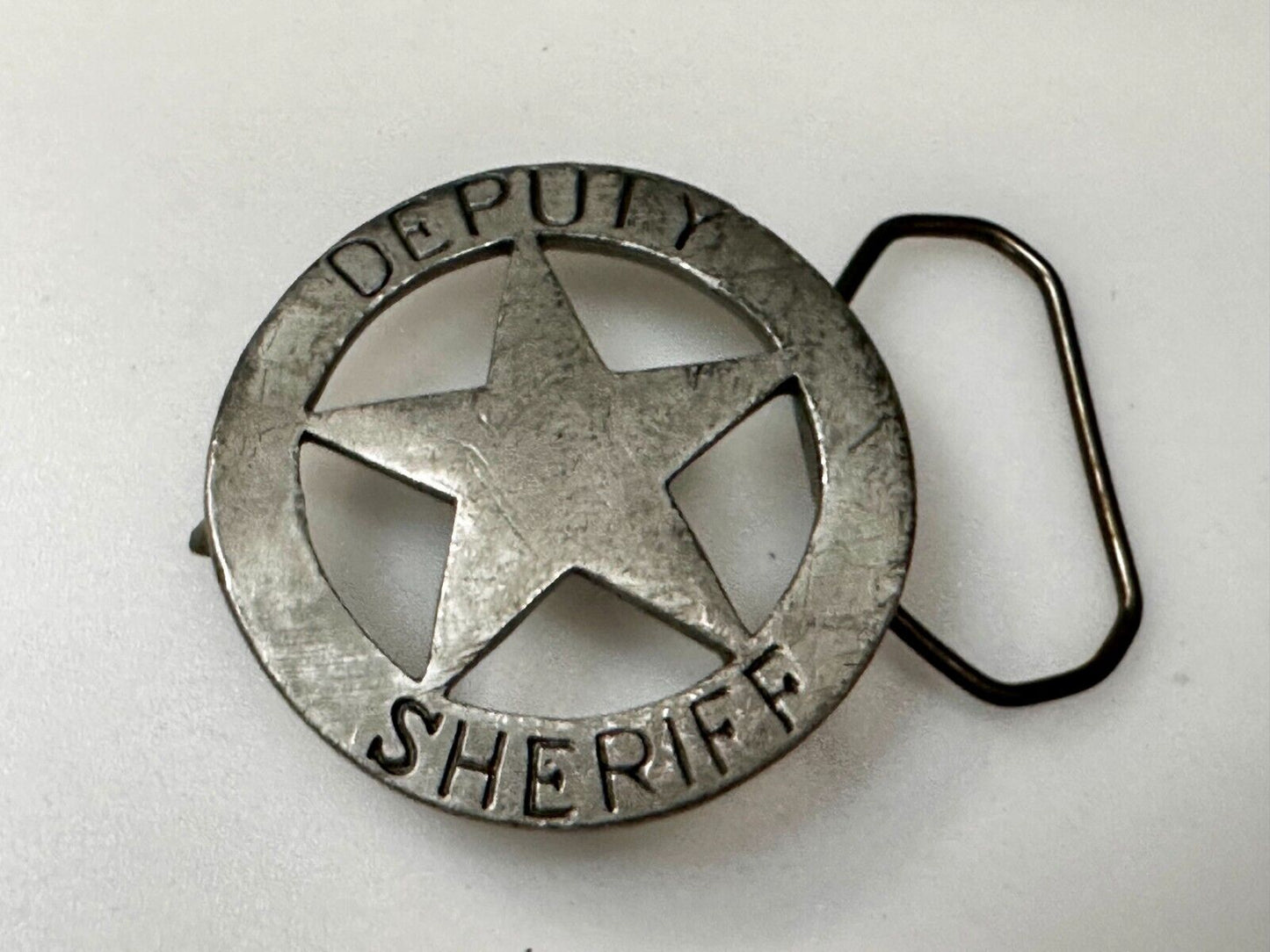 Vintage Deputy Sheriff Badge Cut Out Figural silver tone Belt Buckle
