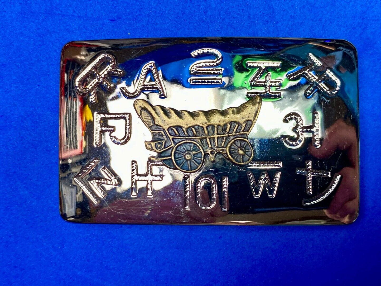 Vintage Belt Buckle Covered Wagon Cattle Brands Symbols Chambers Belt Co. U.S.A