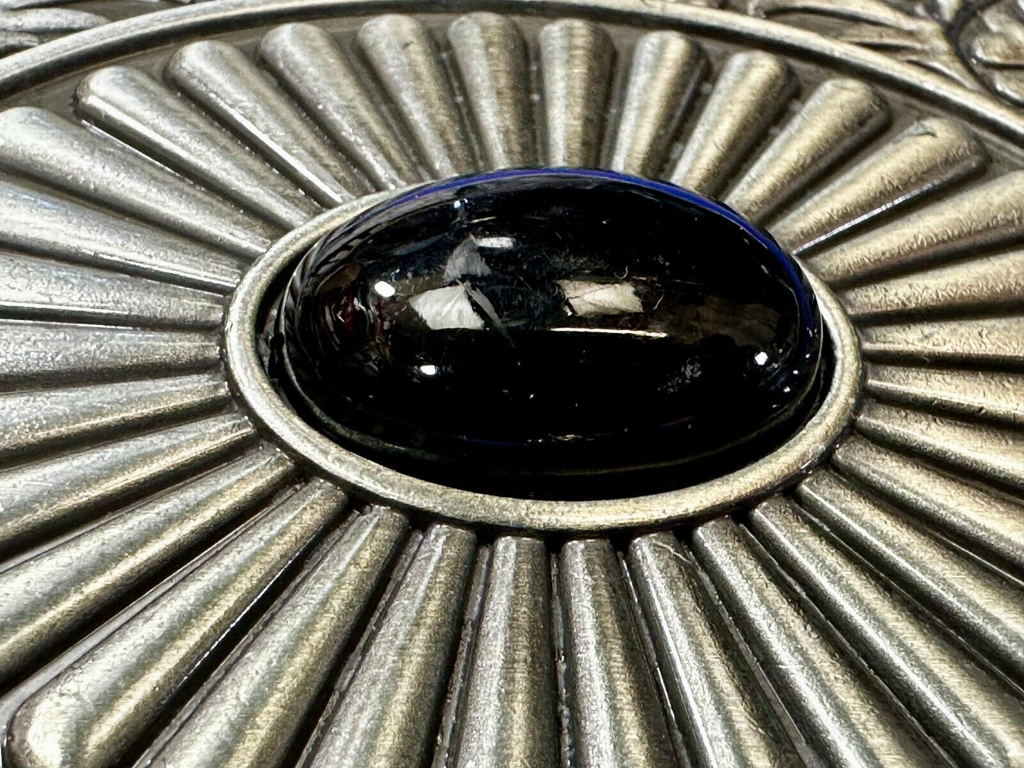 Black Faux Stone Cabochon Centerpiece in Western Framed Belt Buckle