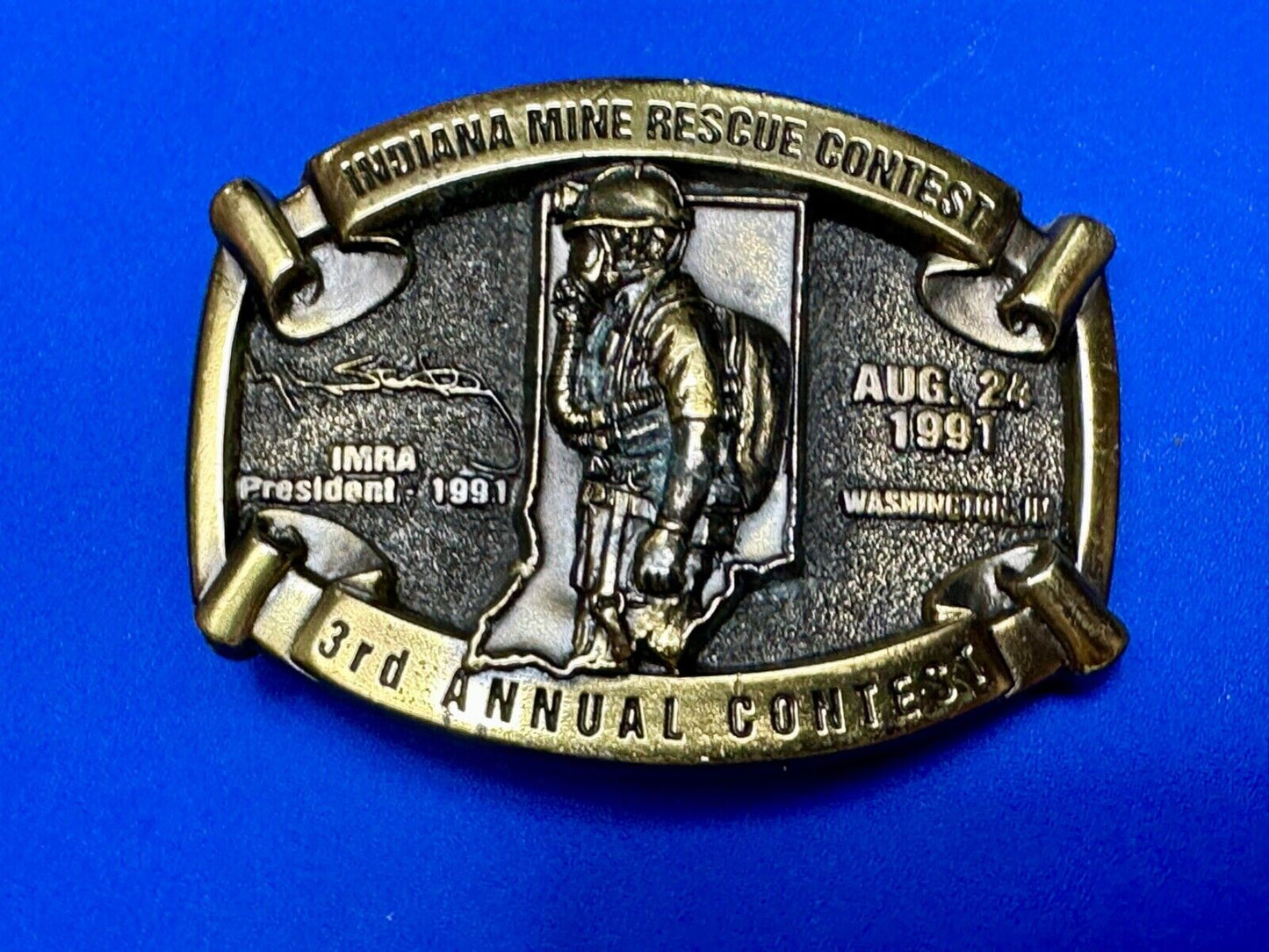 Vintage 1991 IRMA Indiana Mine Rescue Contest 3rd annual belt buckle