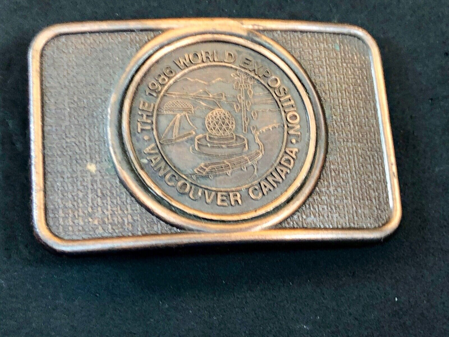 1986 World Exposition Vancouver Canada Souvenier Belt Buckle Copper Color