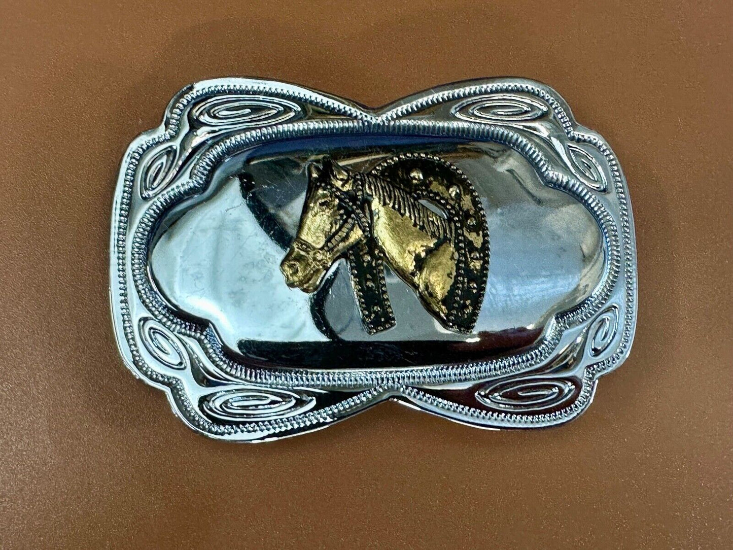 Beautiful Horse head / lucky horseshoe - two tone reflective belt buckle