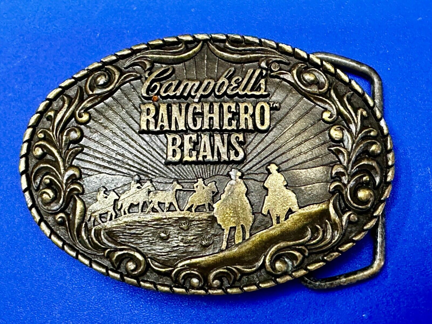 Vintage Campbells Soup Ranchero Beans Western Cowboy Chuck Wagon Belt Buckle