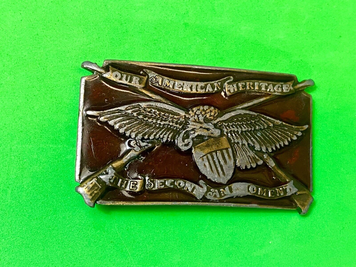 The Second Amendment Our American Heritage Bergamot 1976 gun rights belt buckle