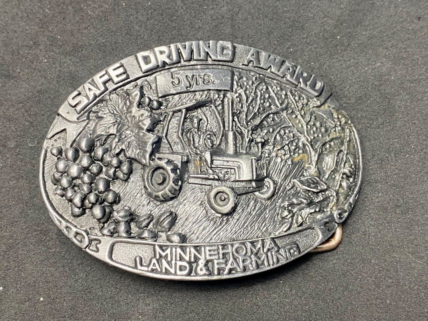Vintage 5 year Safe Driving Award MineHoma Land and Farms belt buckle