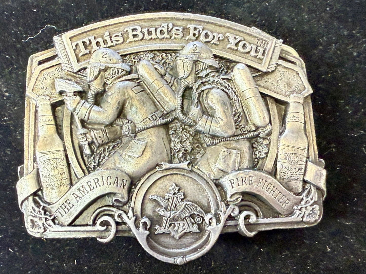 This Bud's For You The American Fire Fighter Anheuser-Busch Inc 1987 Belt Buckle