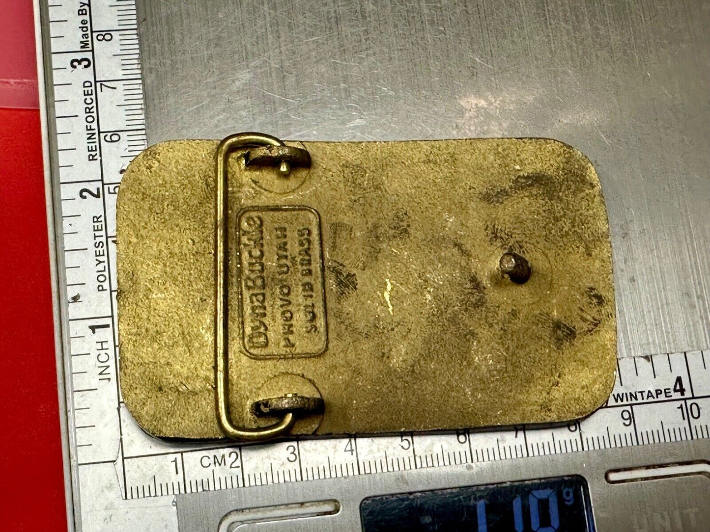Vintage Burgman Industries Company Advertising brass Dynabuckle belt buckle