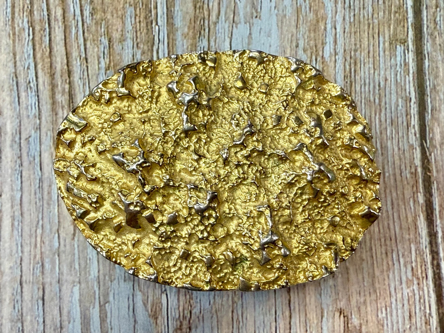 Texas Purities Nugget Textured Metal Gold Color Oval Belt Buckle