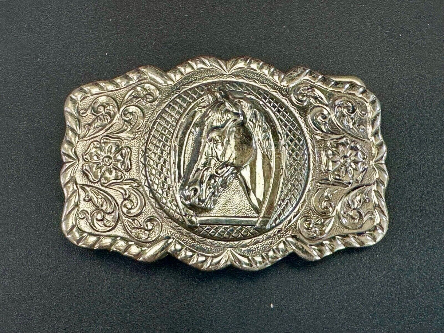 BELL Trading Post NICKEL SILVER Horse head bust profile belt buckle