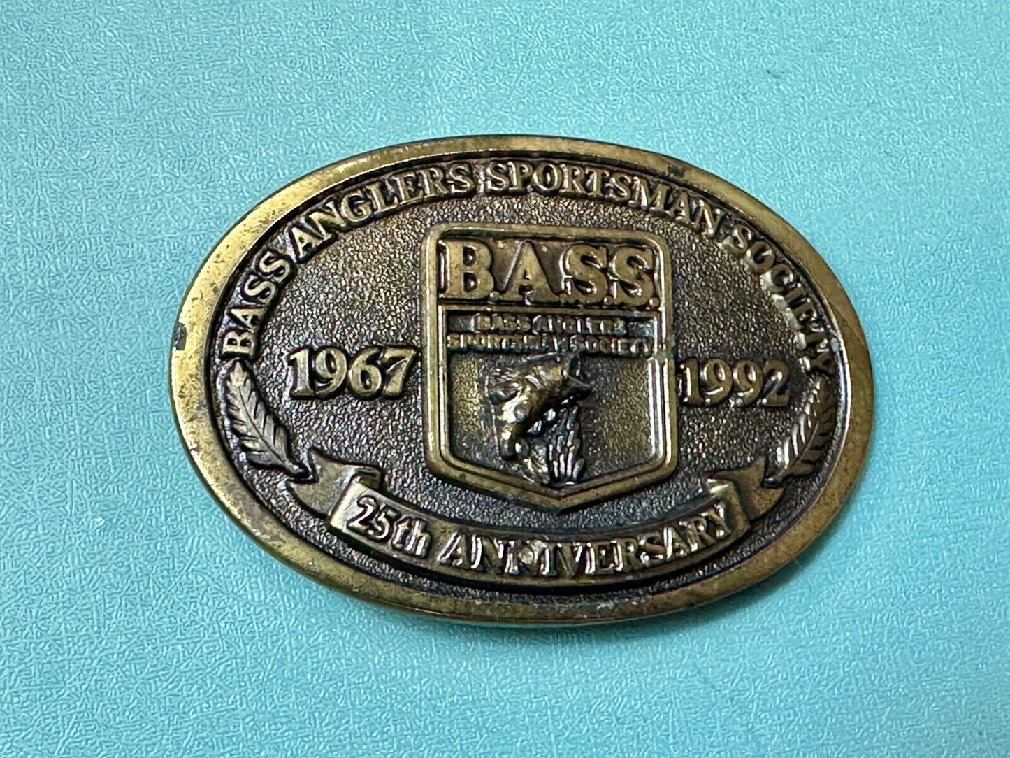 BASS 1992 25 years Bass Anglers Fishing Society commemorative belt buckle