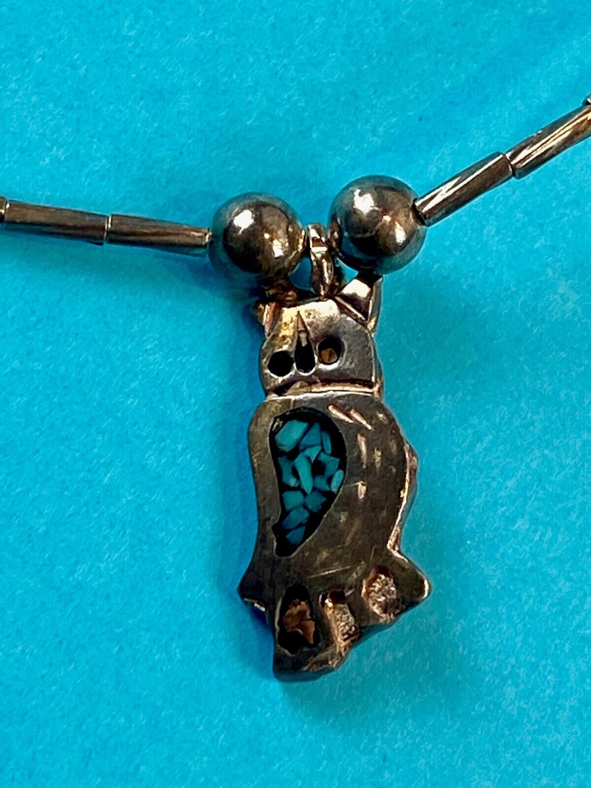 Adorable Owl Inlaid Faux? Turquoise Wings Pendant On Silver Color Necklace